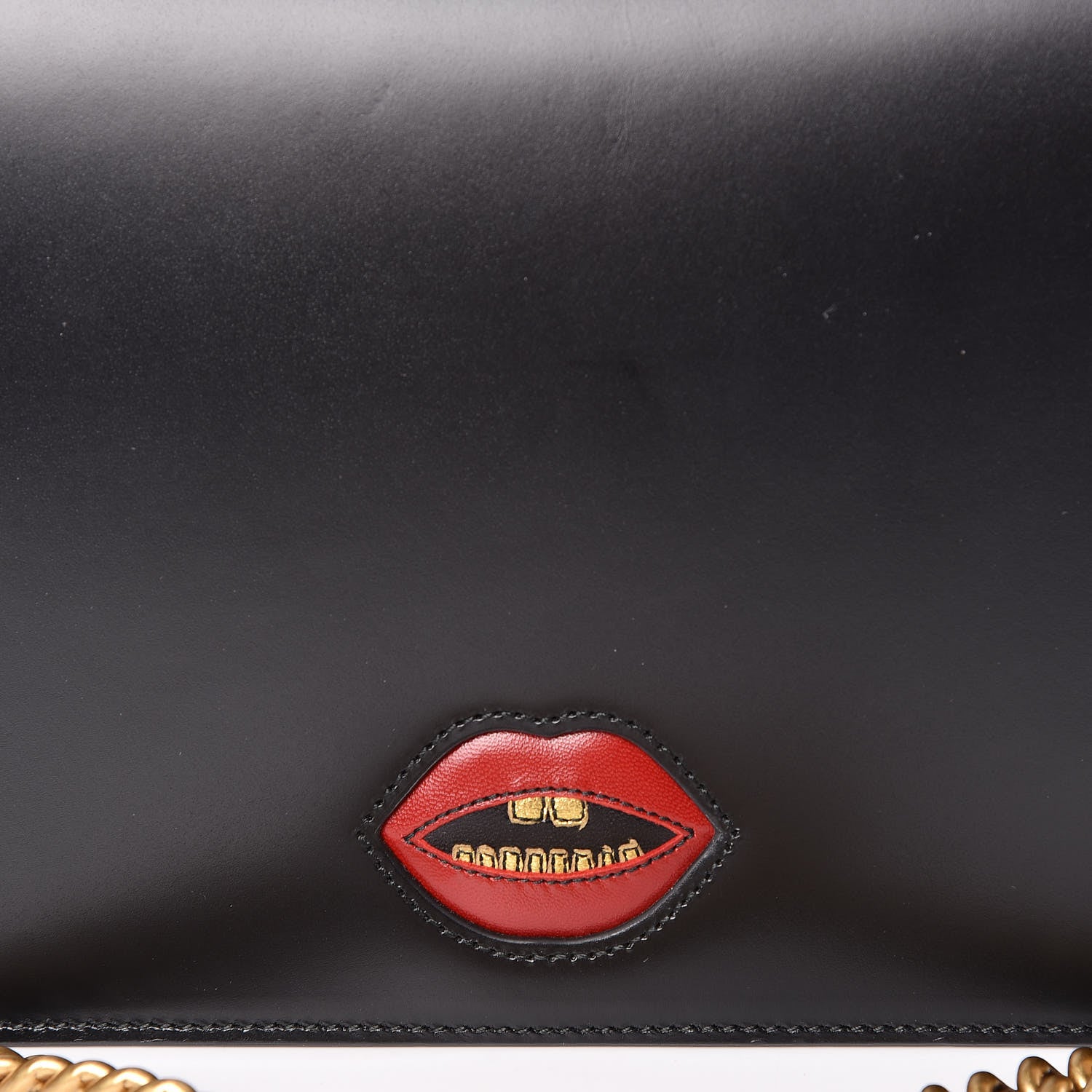 Gucci Knight Calfskin Malaga Kid Heart Medium GG Marmont Chain Handle Bag Black Hibiscus Red Multicolor 11 of 11