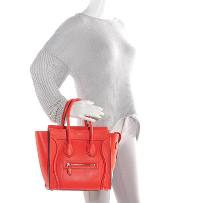 Celine Drummed Calfskin Micro Luggage Vermillion 2 of 8