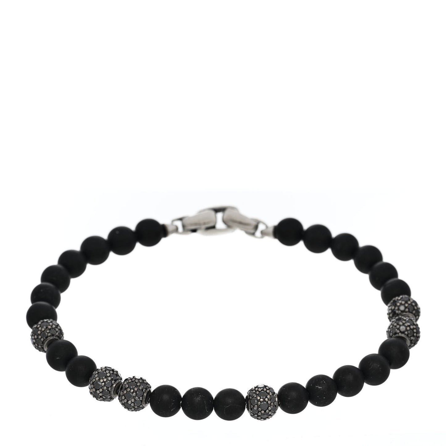 Sterling Silver Black Diamond Black Onyx 6mm Spiritual Beads Bracelet