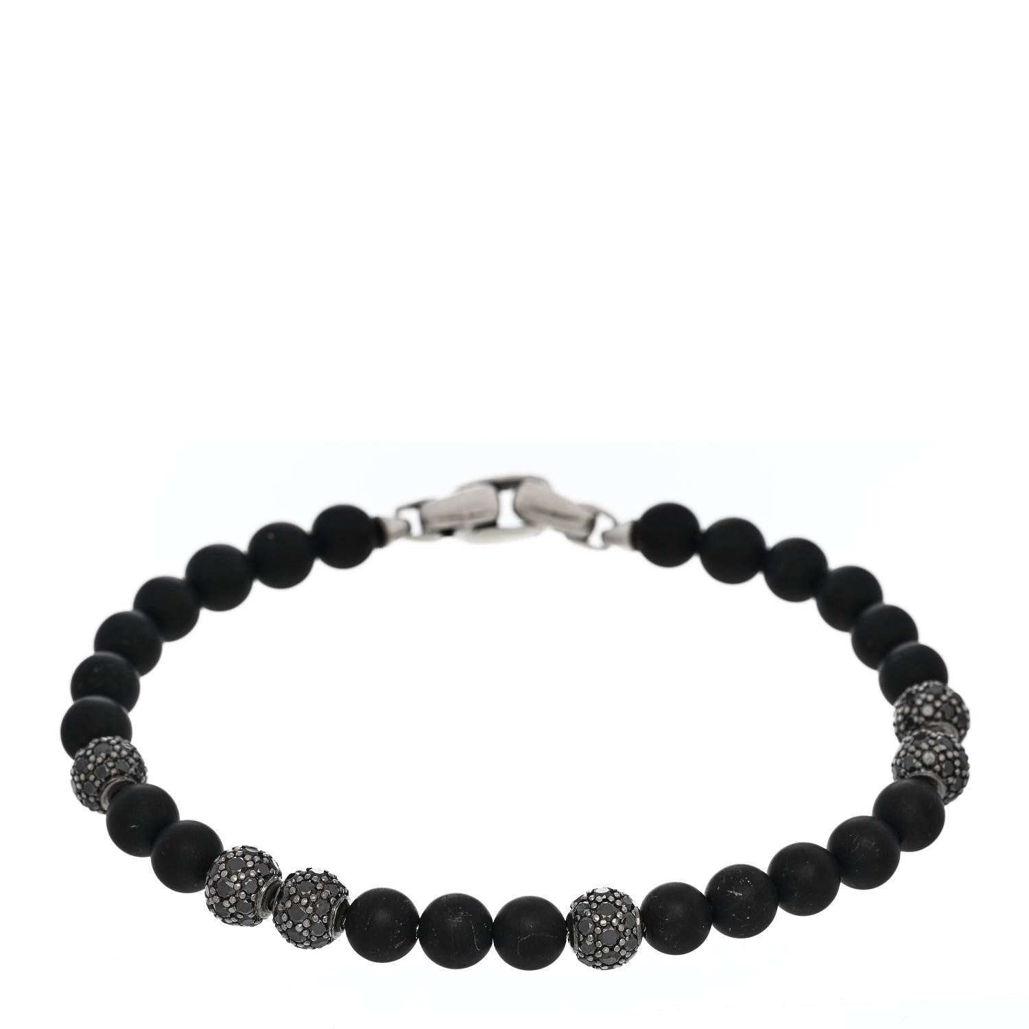 David Yurman Sterling Silver Black Diamond Black Onyx 6mm Spiritual Beads Bracelet 1 of 3
