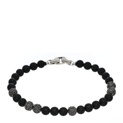 David Yurman Sterling Silver Black Diamond Black Onyx 6mm Spiritual Beads Bracelet 1 of 3