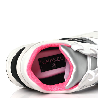 Chanel Calfskin Fabric Sneakers 39.5 White Silver Fluo Pink 7 of 7