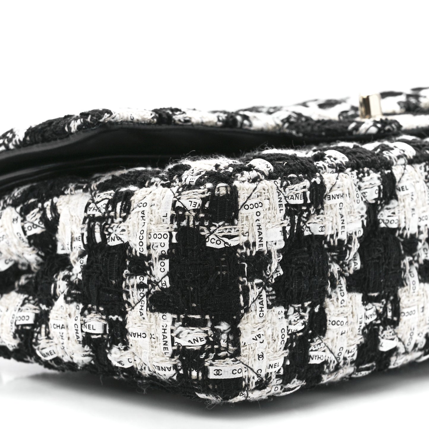 Tweed Quilted Medium Double Flap Black Ecru White