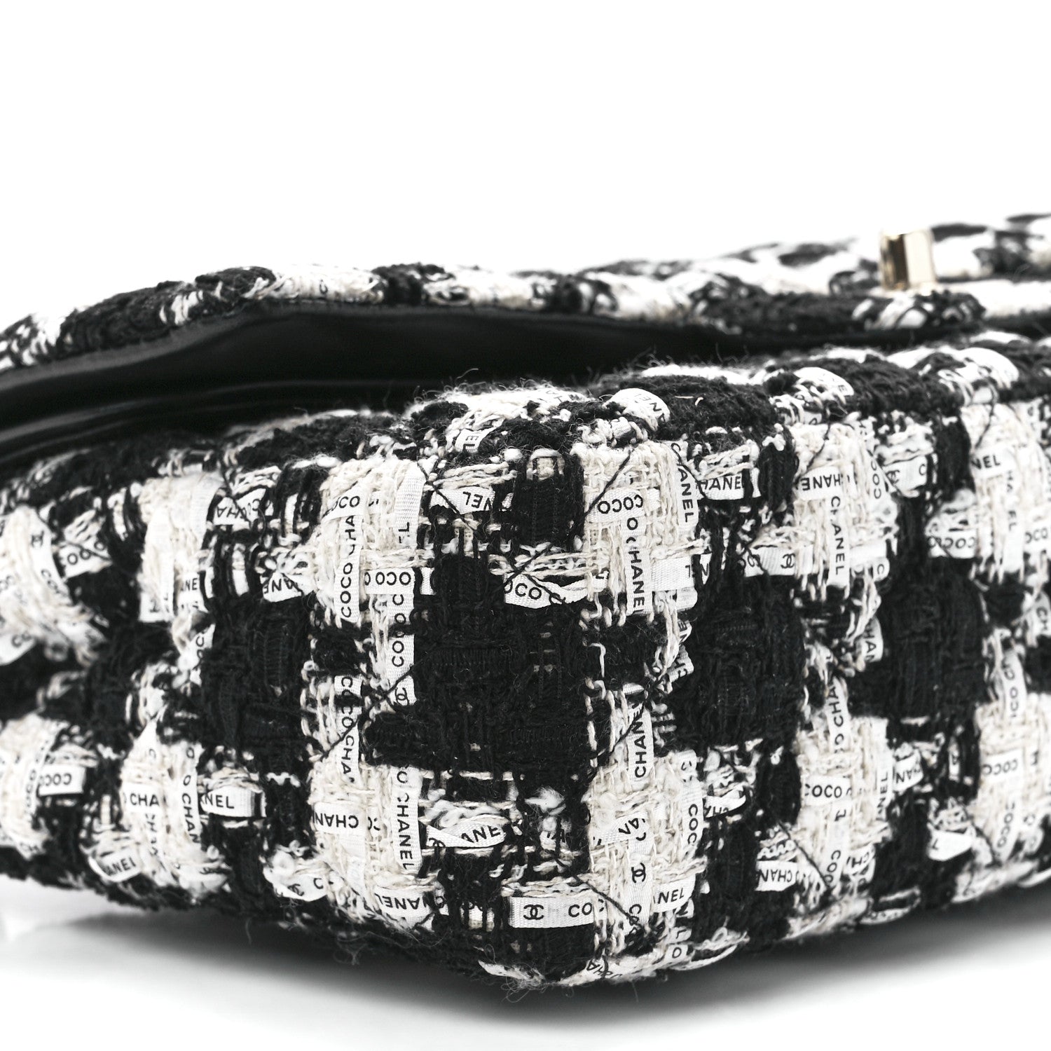 Chanel Tweed Quilted Medium Double Flap Black Ecru White 11 of 13