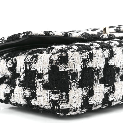 Chanel Tweed Quilted Medium Double Flap Black Ecru White 11 of 13