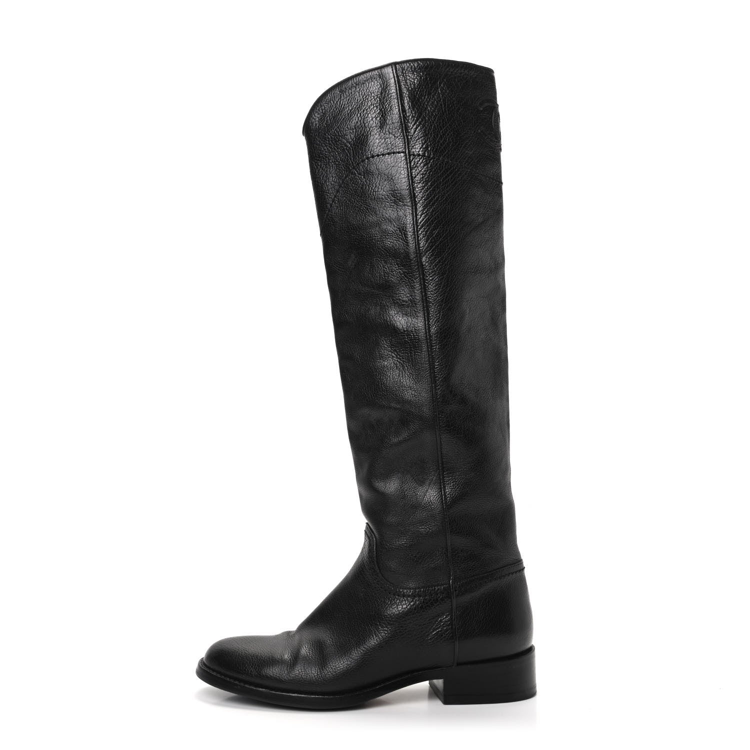 Chanel Calfskin Ascot Knee High CC Boots 36.5 Black 1 of 6