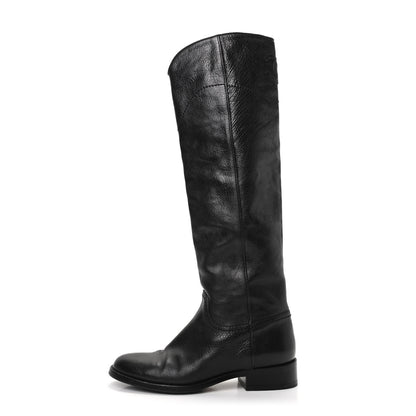 Chanel Calfskin Ascot Knee High CC Boots 36.5 Black 1 of 6