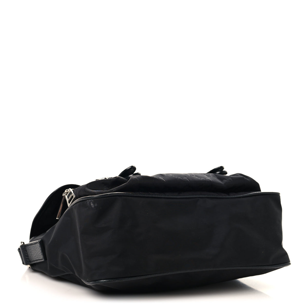Gucci Nylon Monogram Double Buckle Flap Messenger Bag Black 3 of 9