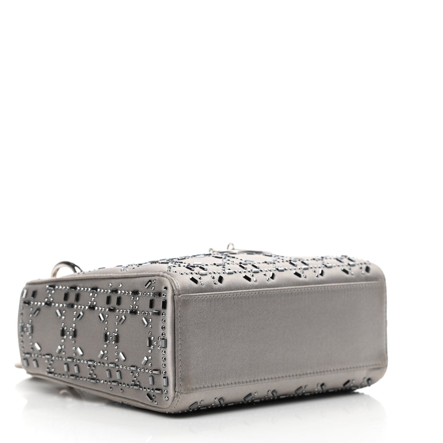 Christian Dior Satin Crystal Cannage Mini Lady Dior Gray 4 of 12
