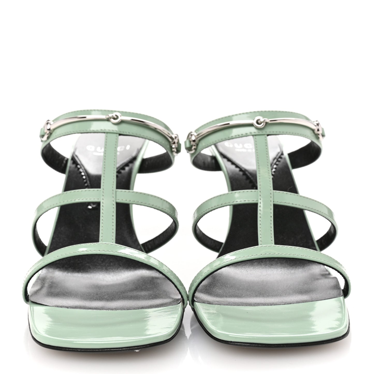 Regent Calfskin Horsebit Mid Heel Sandals 40 Mystic White 39.5 Pacific Green