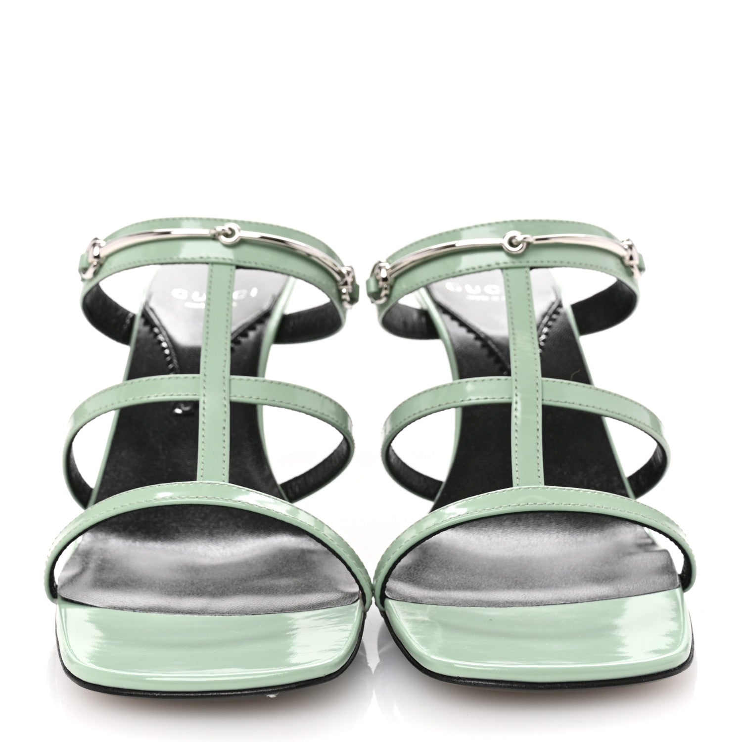 Gucci Regent Calfskin Horsebit Mid Heel Sandals 40 Mystic White 39.5 Pacific Green 3 of 10