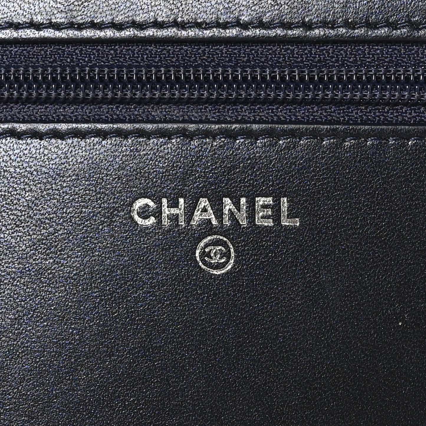 Lambskin Chevron Quilted Studded Wallet On Chain WOC Navy