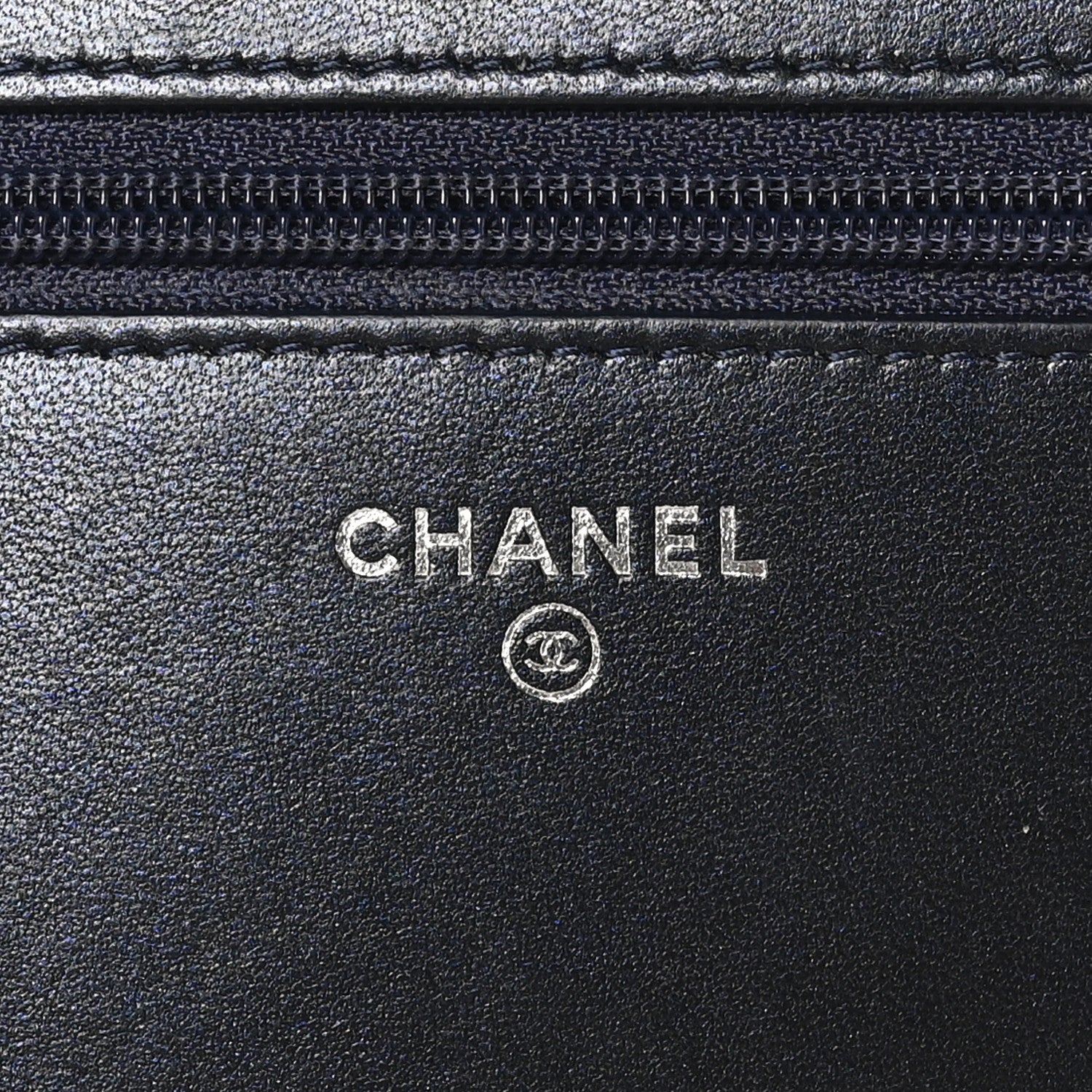 Chanel Lambskin Chevron Quilted Studded Wallet On Chain WOC Navy 6 of 13
