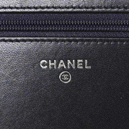 Chanel Lambskin Chevron Quilted Studded Wallet On Chain WOC Navy 6 of 13