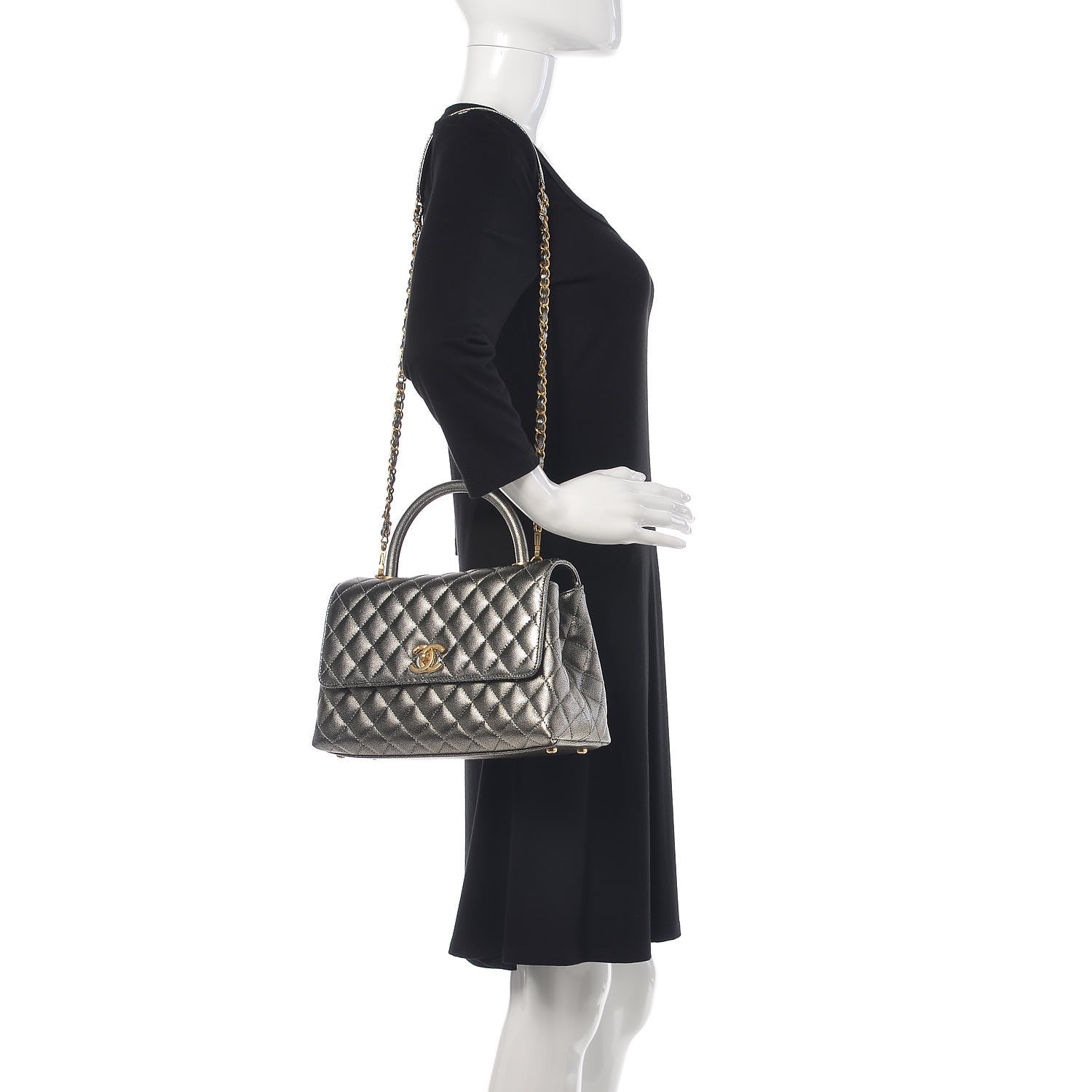 Chanel Metallic Caviar Quilted Small Coco Handle Flap Silver 2 of 10