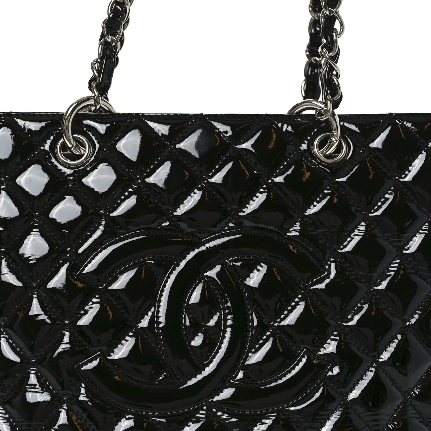 Chanel Patent Quilted Grand Shopping Tote GST Black 8 of 10
