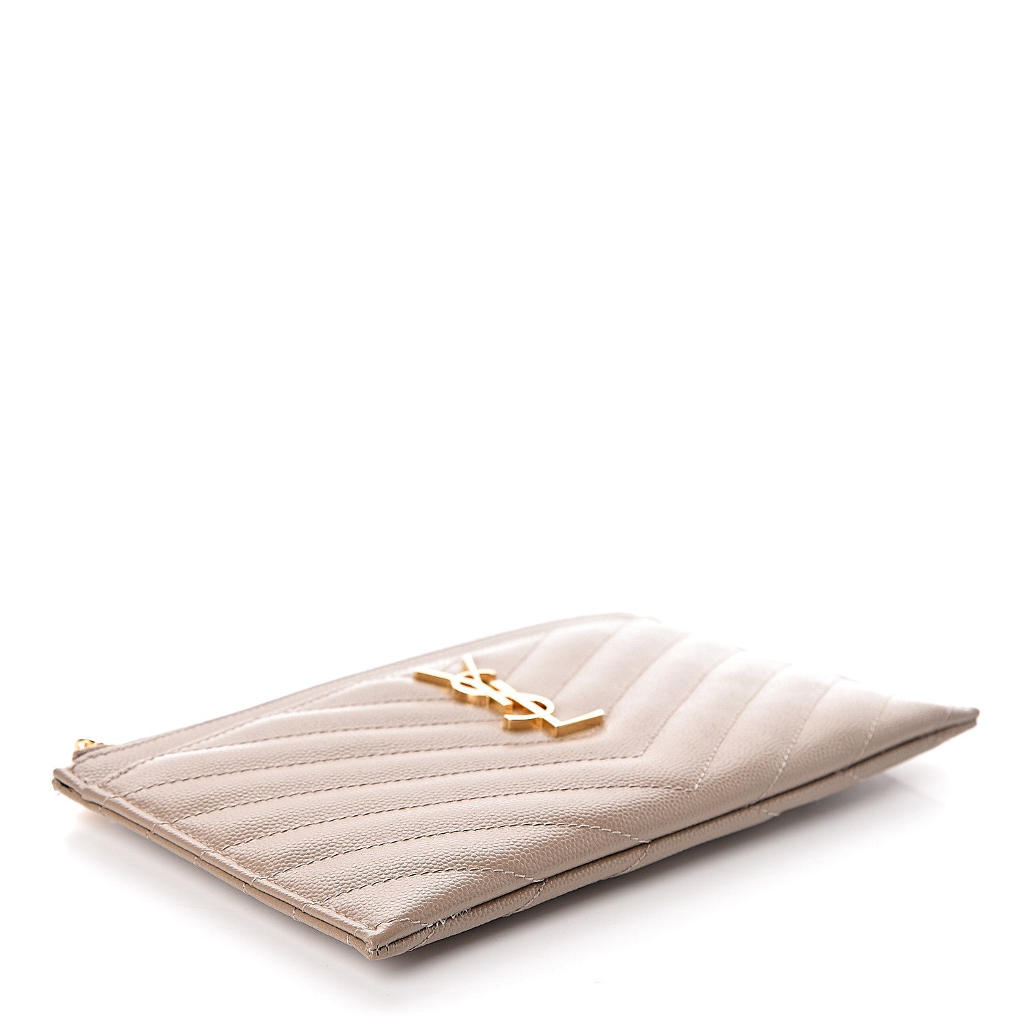 Saint Laurent Grain De Poudre Chevron Monogram Bill Pouch Dusty Grey 4 of 7
