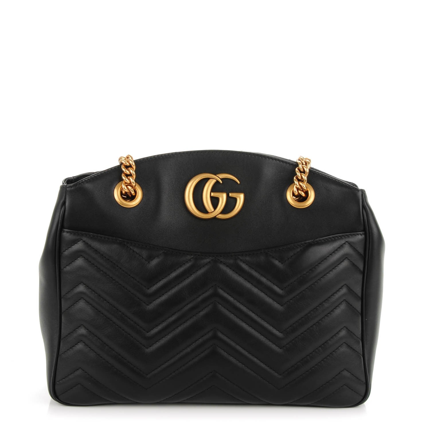 Gucci Calfskin Matelasse Medium GG Marmont Open Top Shoulder Bag Black 1 of 7