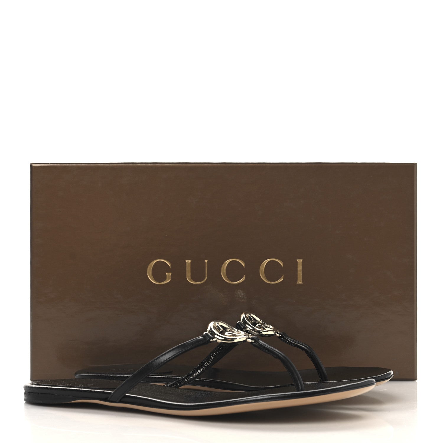 Gucci Lifford Calfskin Interlocking G Thong Sandals 36.5 Black 9 of 9