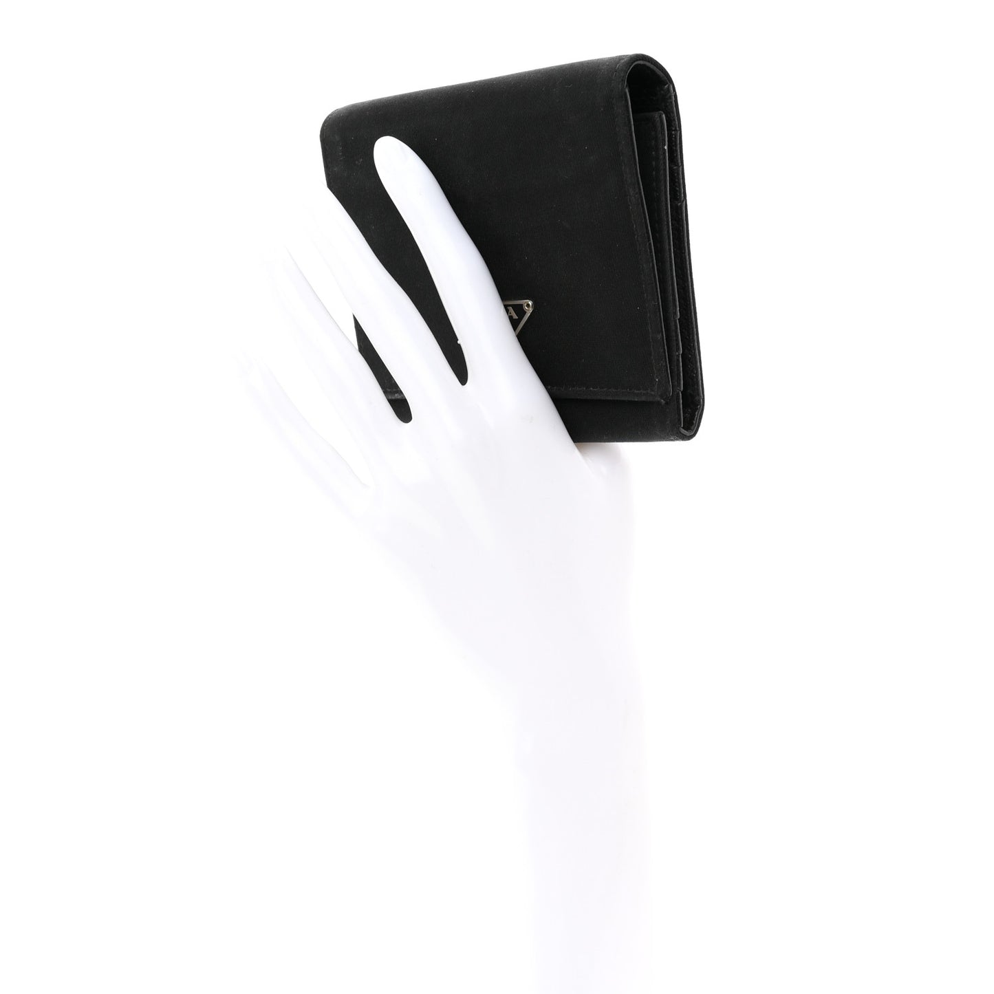 Tessuto Nylon Saffiano Tri-Fold Compact Wallet Black