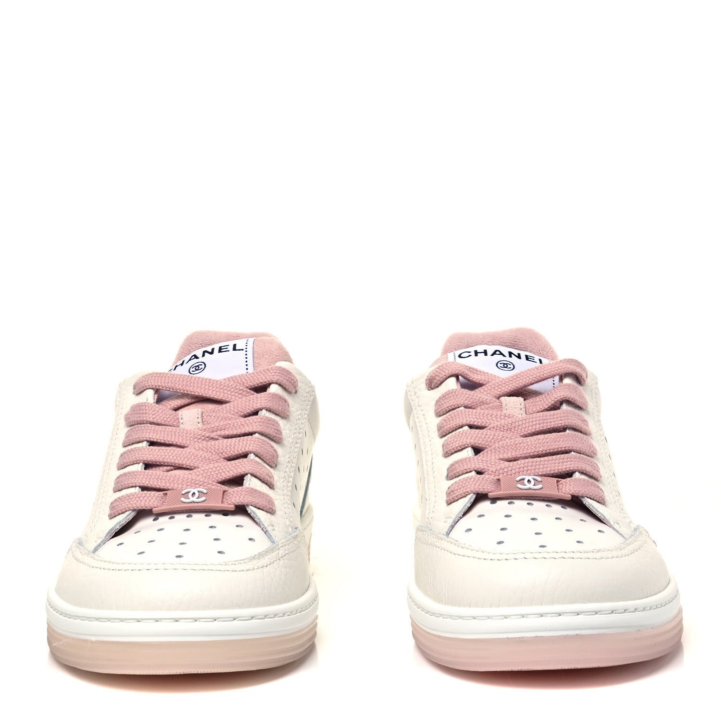 Grained Calfskin Fabric Womens Logo Sneakers 37.5 White Light Pink