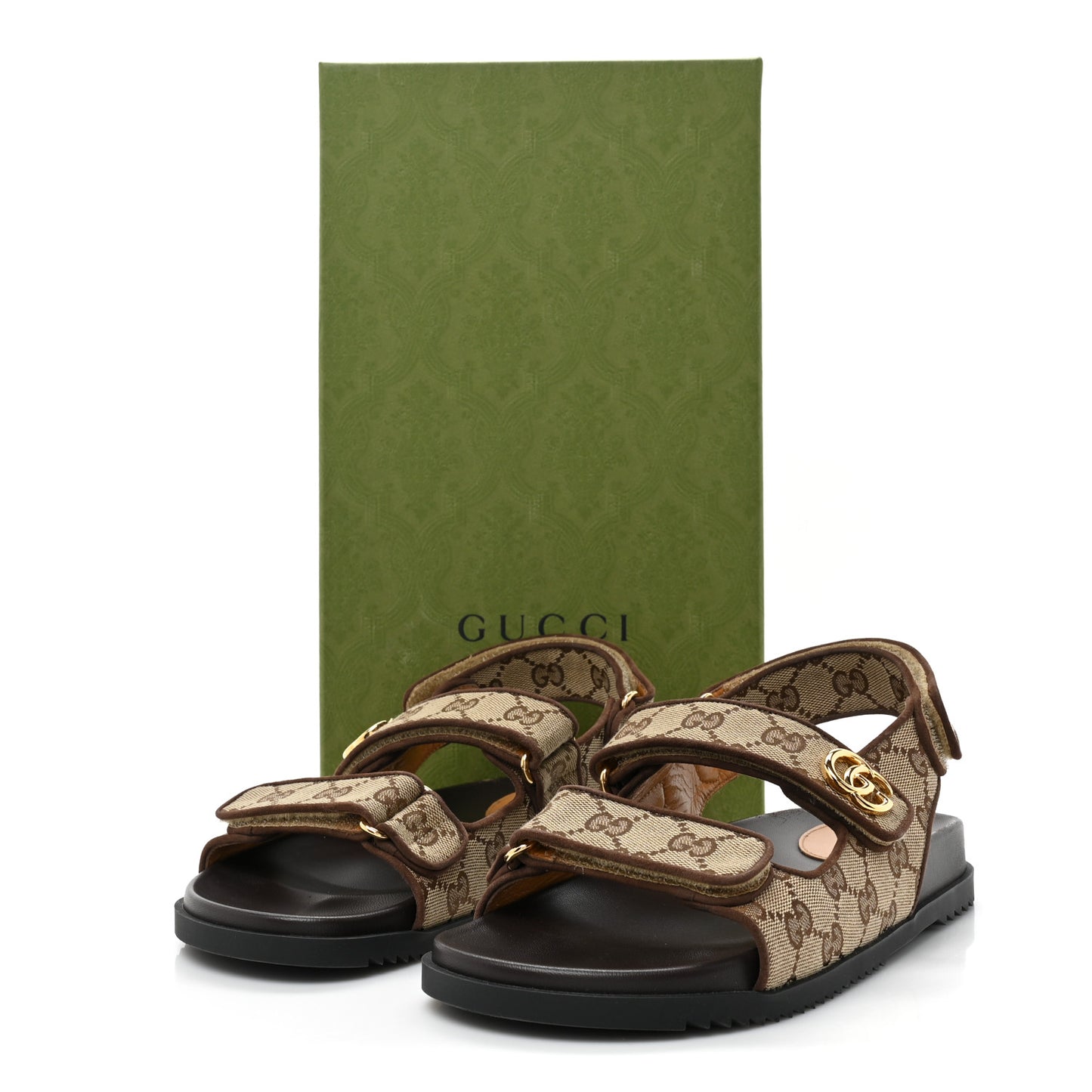 GG Monogram Lavaredo Eco Fabric Womens Slide Sandals With Straps 39 Beige Ebony Light Brown