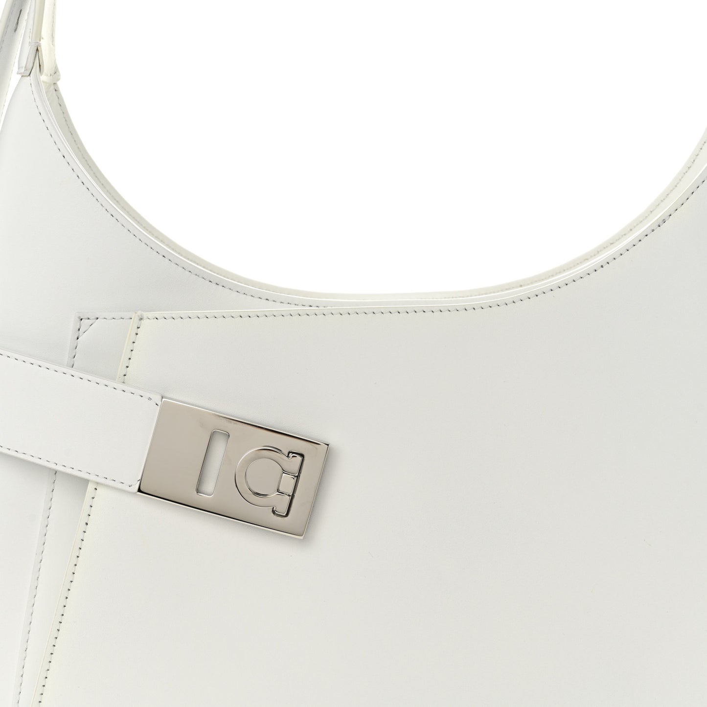 Soft Calfskin Large Gancini Arch Hobo Optic White