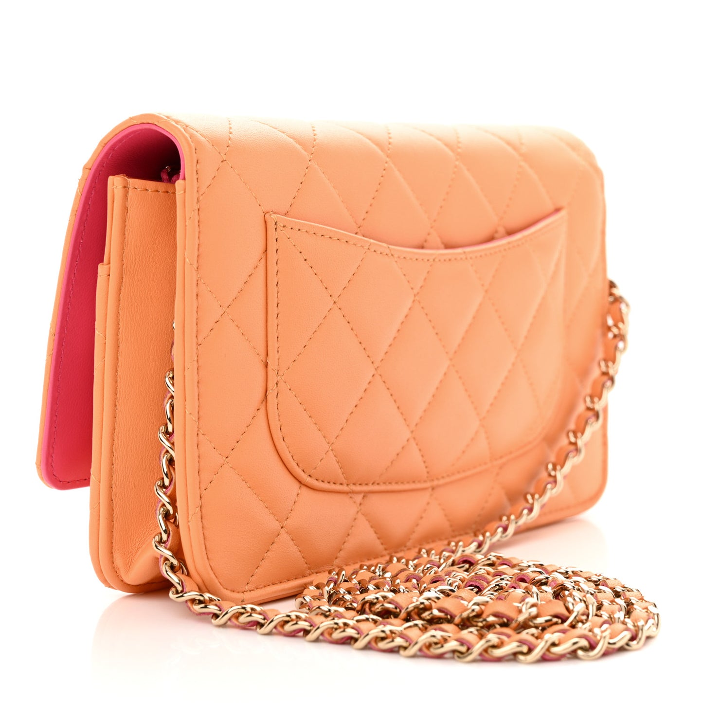 Lambskin Quilted Sunset Boulevard Wallet On Chain WOC Orange Coral