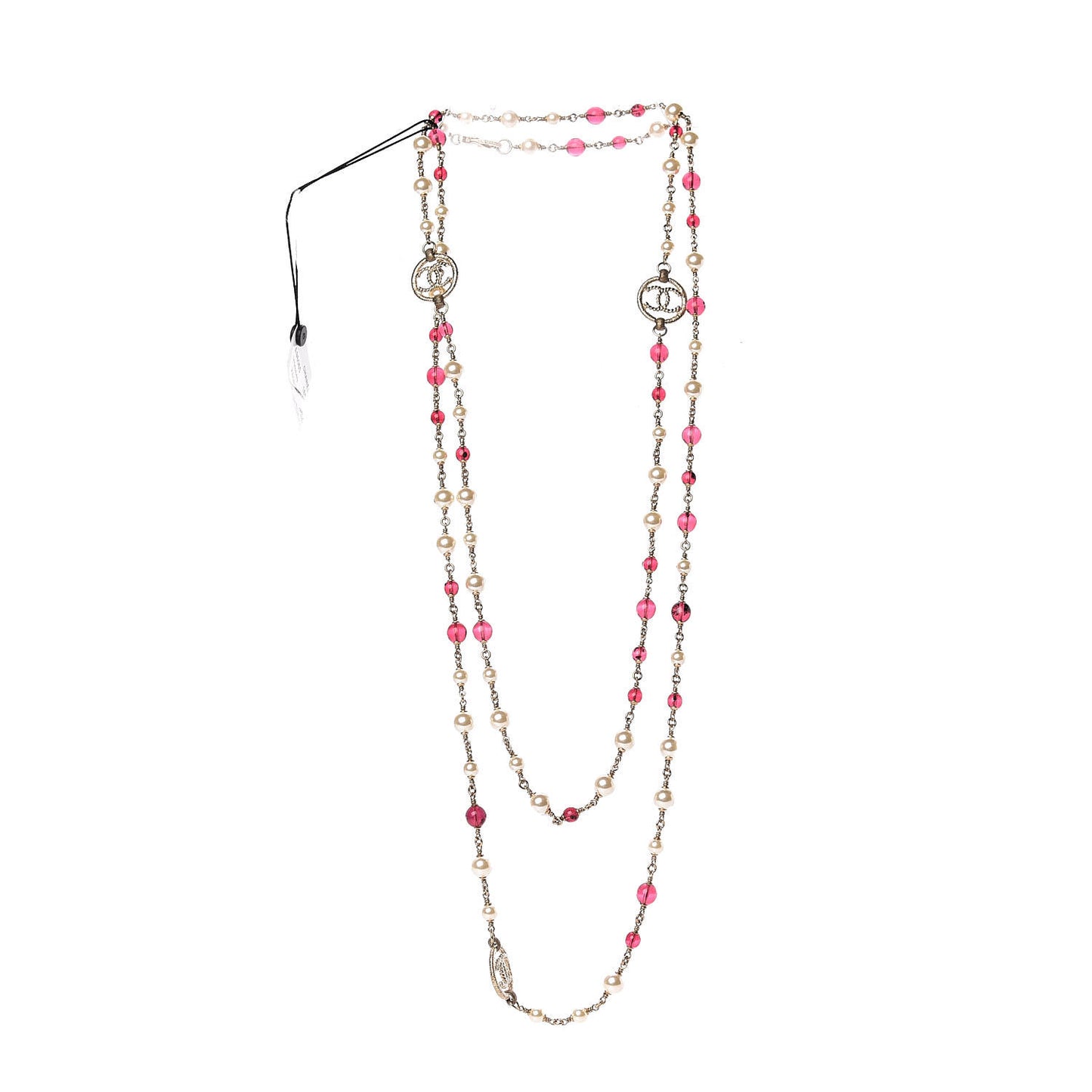 Pearl Bead CC Long Necklace Gold Pink