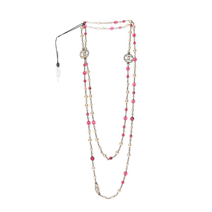 Chanel Pearl Bead CC Long Necklace Gold Pink 3 of 6