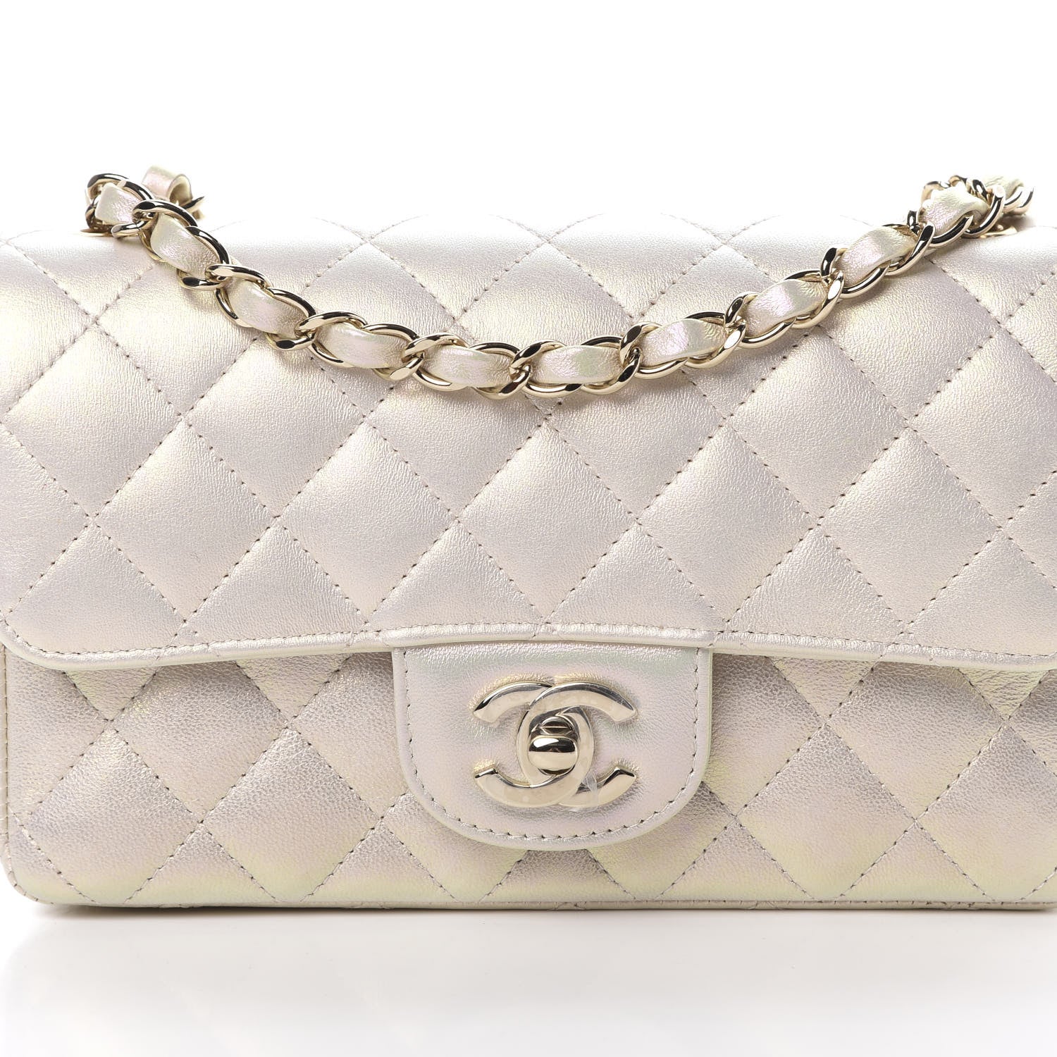 Chanel Iridescent Lambskin Quilted Mini Rectangular Flap Ivory 8 of 11
