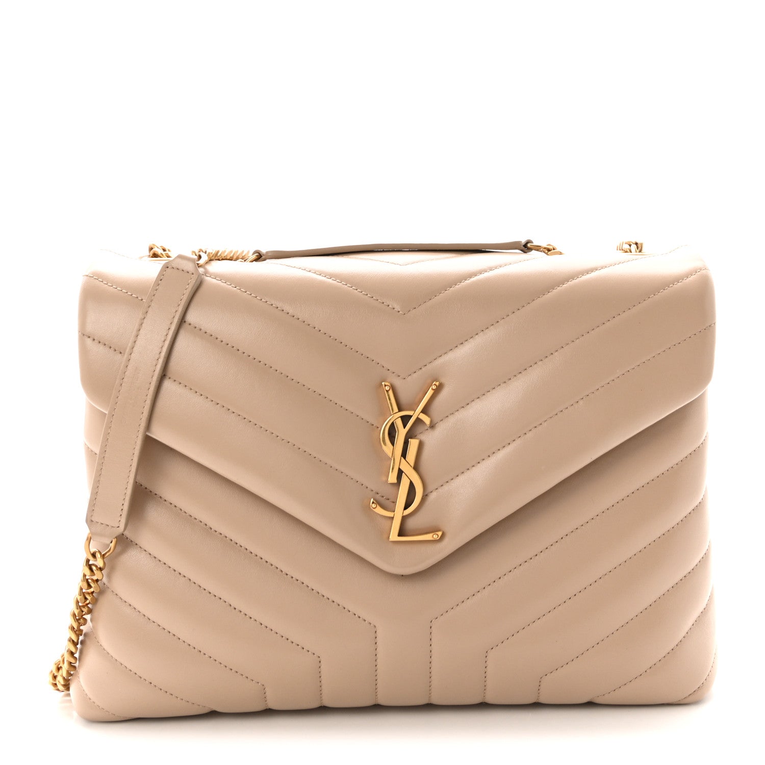 Saint Laurent Calfskin Y Quilted Monogram Medium Loulou Chain Satchel Dark Beige 1 of 10