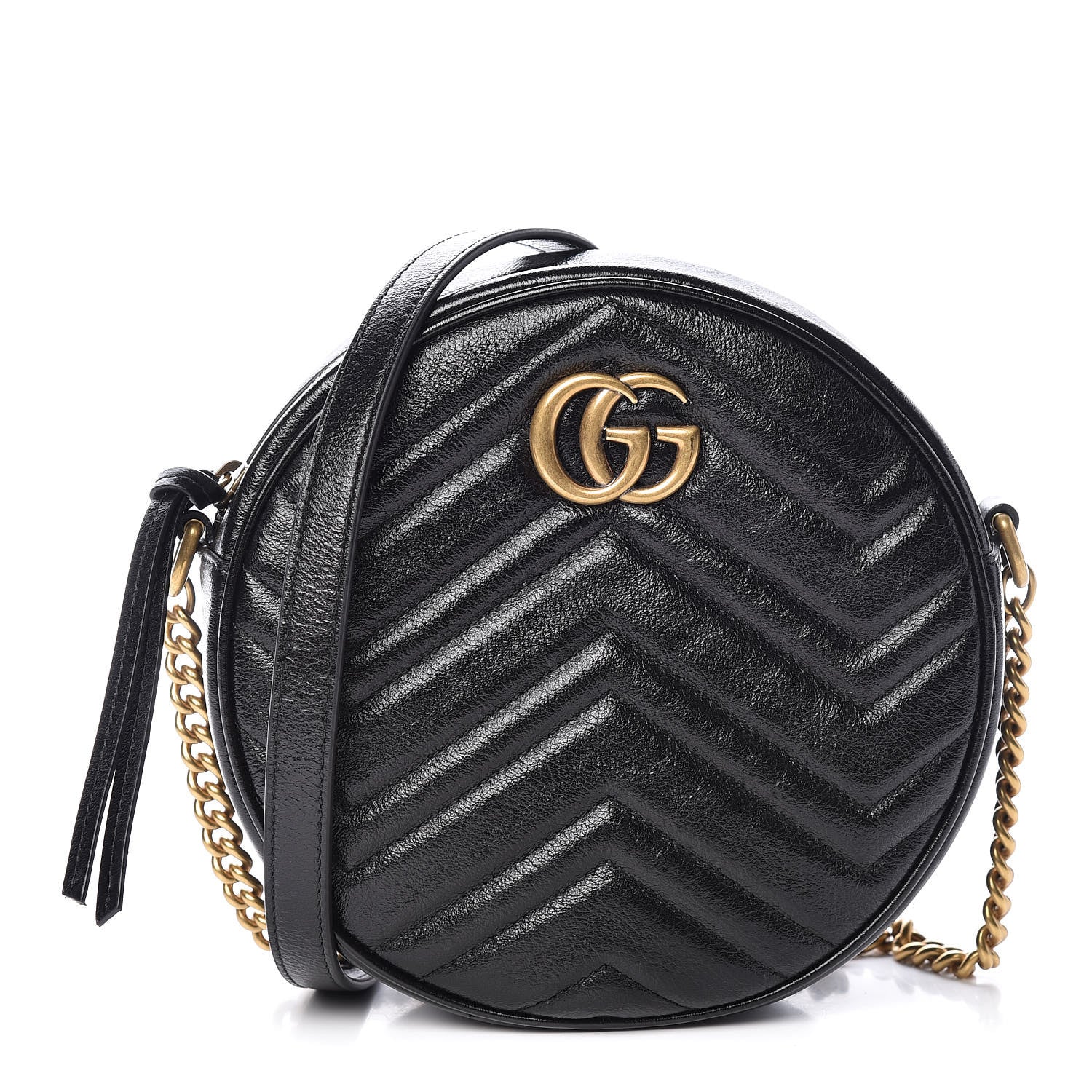Gucci Azalea Calfskin Matelasse Heart Mini GG Marmont Round Shoulder Bag Black 1 of 10