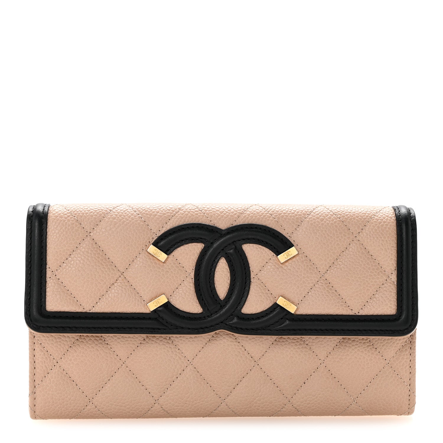 Chanel Caviar Quilted Filigree Large Gusset Flap Wallet Beige Black 1 of 14