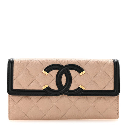 Chanel Caviar Quilted Filigree Large Gusset Flap Wallet Beige Black 1 of 14