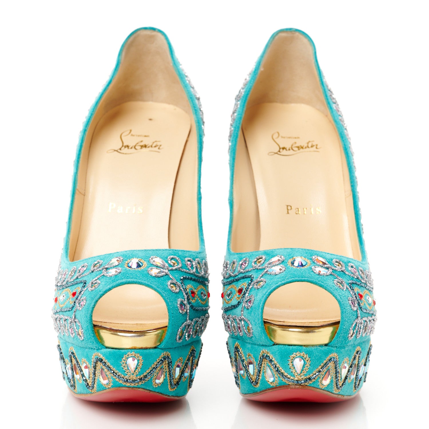 Christian Louboutin Crystal Suede Bollywoody 150 Pumps 39 Turquoise 2 of 8