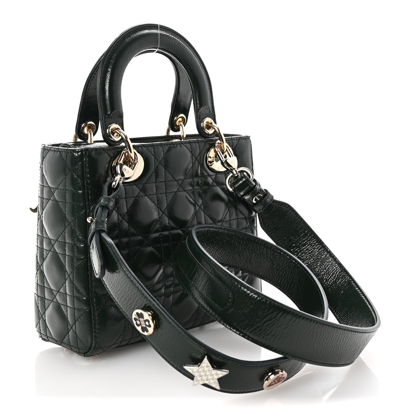 Crinkled Patent Cannage Small Lucky Badges My Lady Dior Dark Green