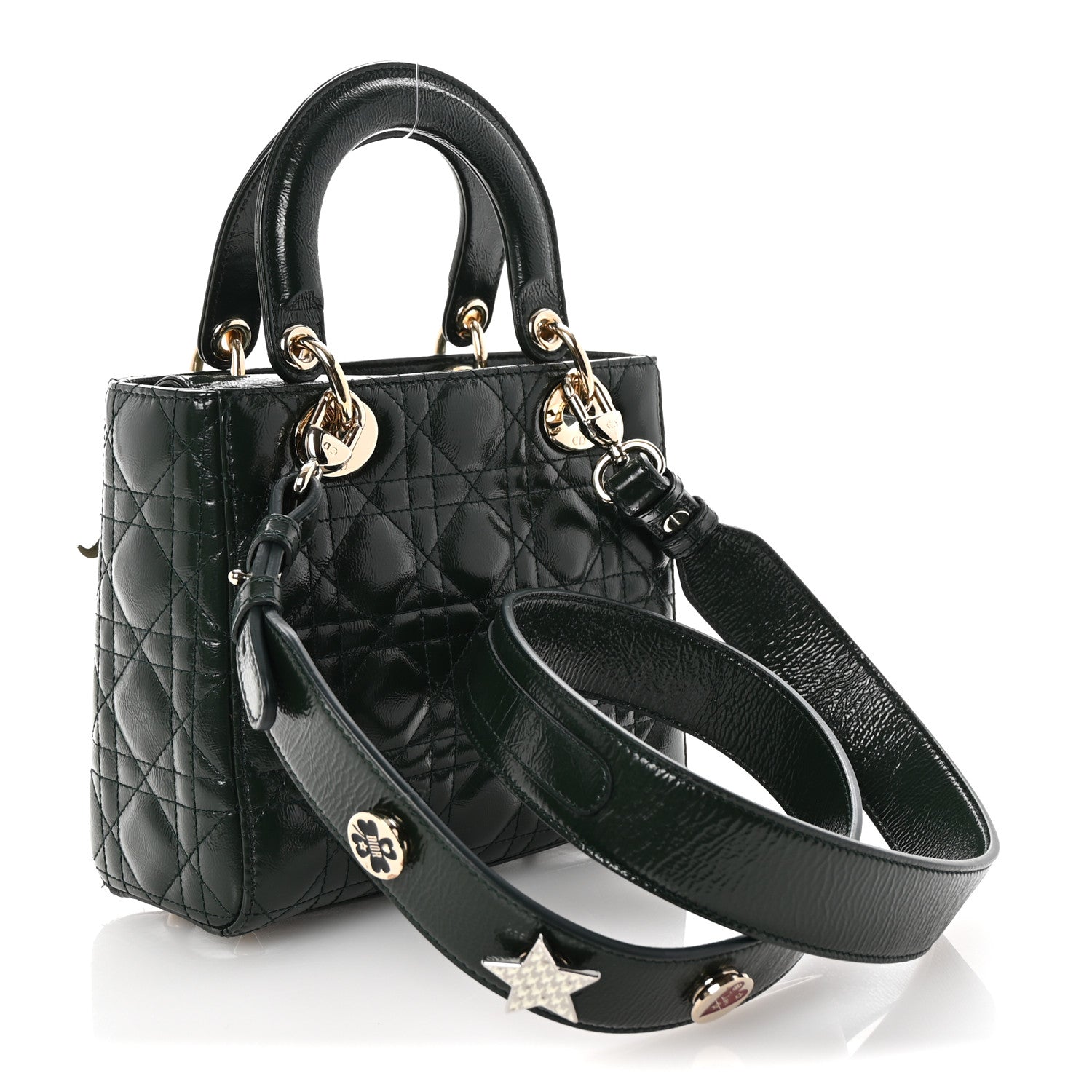 Christian Dior Crinkled Patent Cannage Small Lucky Badges My Lady Dior Dark Green 3 of 9