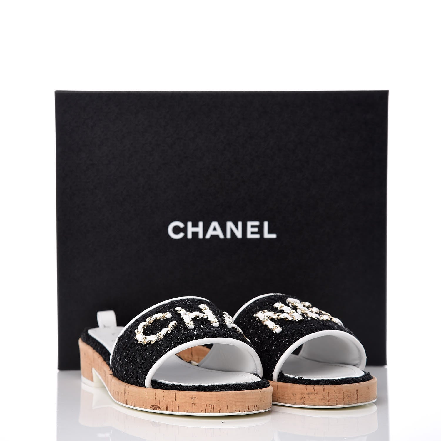 Chanel Tweed Cork CC Chain Mule Sandal 39 Black 12 of 12