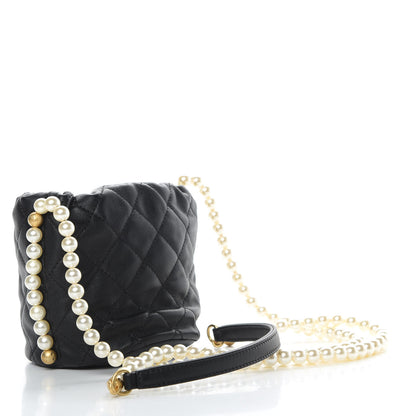 Chanel Calfskin Quilted Pearl Mini About Pearls Drawstring Bucket Bag Black 3 of 11