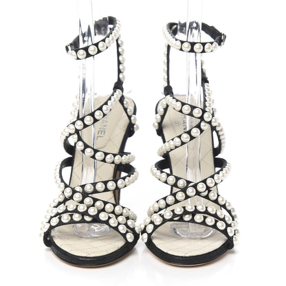 Chanel Laminated Lambskin Quilted Pearl Sandals 36 Black 2 of 8