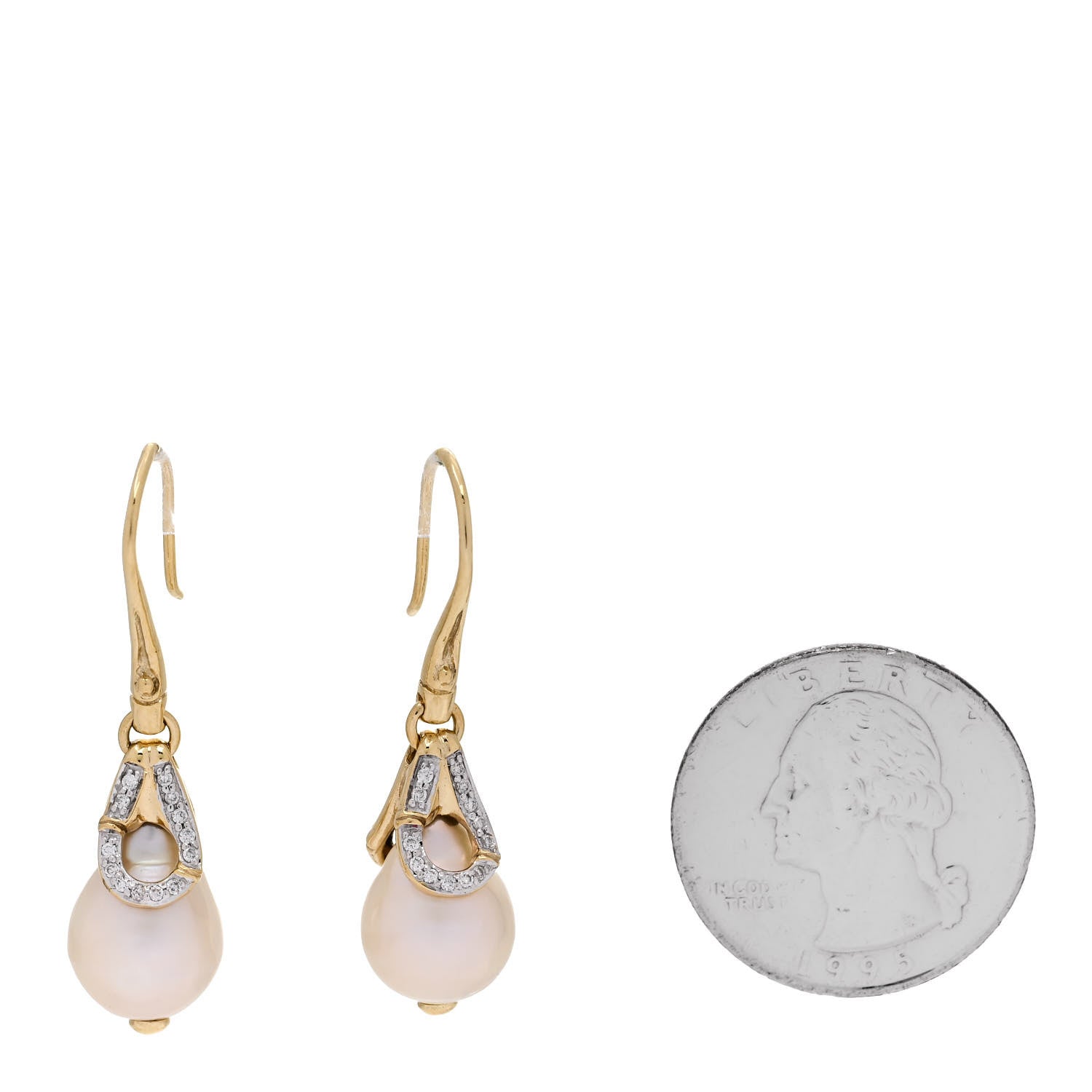 John Hardy 18K Yellow Gold Diamond Bamboo Pearl Drop Earrings 2 of 4