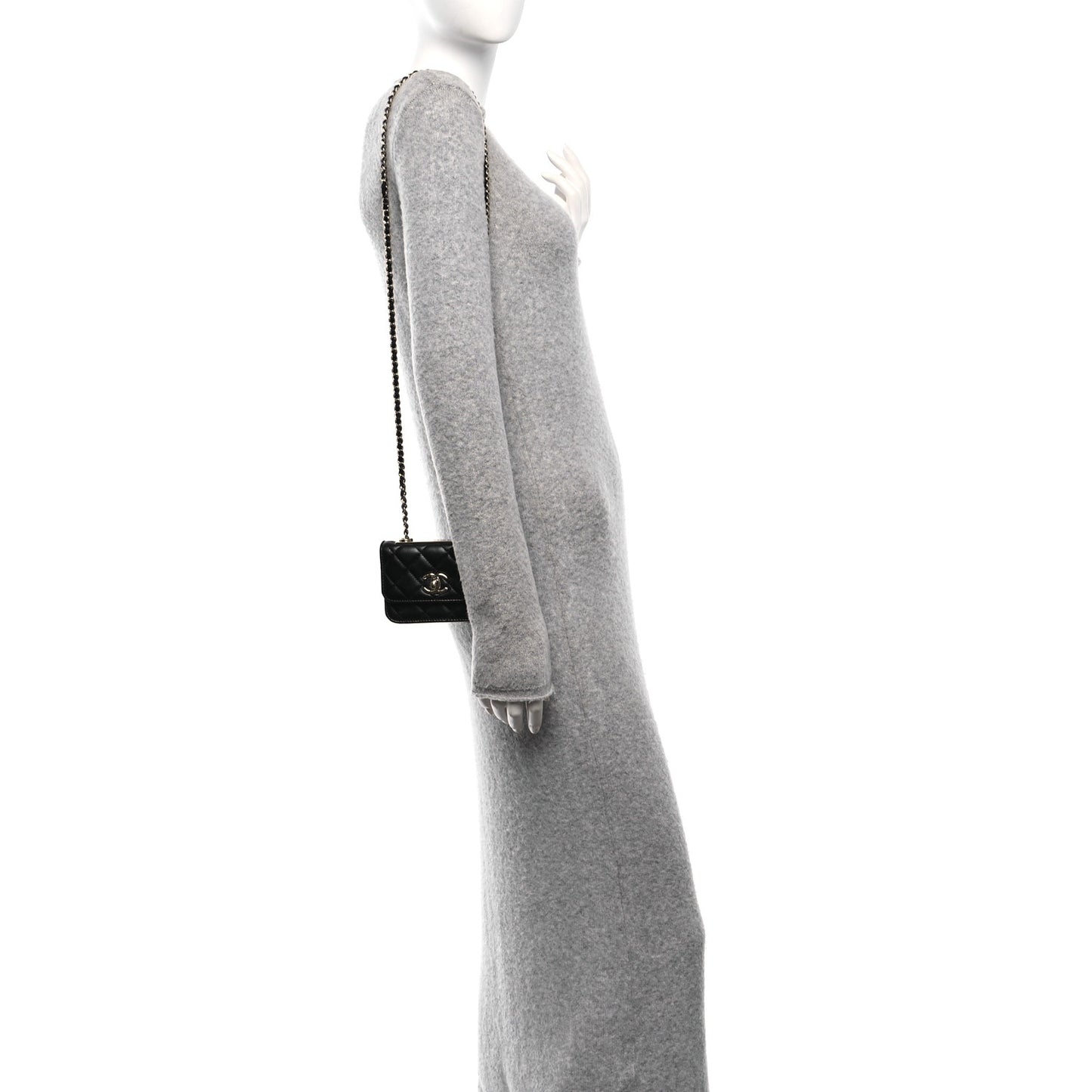 Lambskin Quilted Trendy CC Card Holder On Chain Black