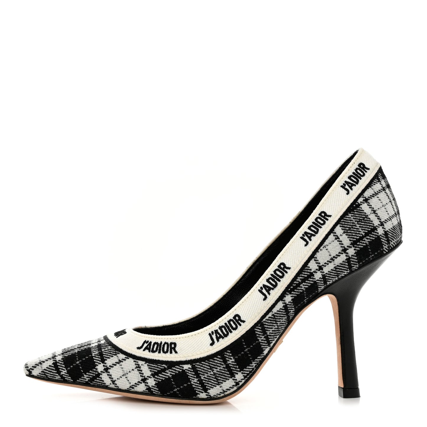 Canvas Ribbon Tartan Print Embroidered J'Adior 100mm Pumps 36 Black Off White