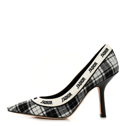 Christian Dior Canvas Ribbon Tartan Print Embroidered J'Adior 100mm Pumps 36 Black Off White 1 of 9