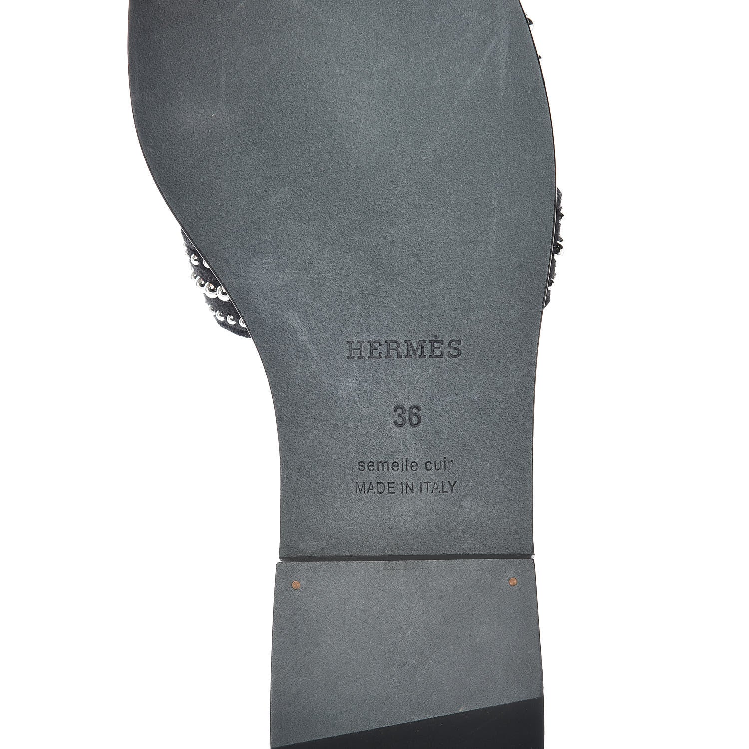 Hermes Suede Goatskin Studded Oran Sandals 36 Black 7 of 7