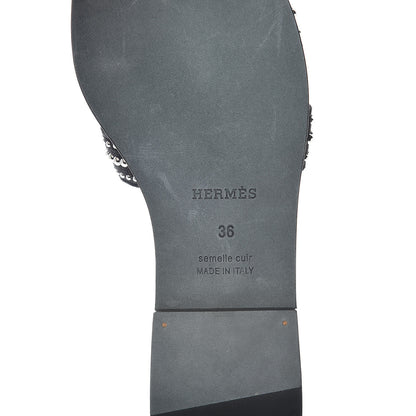 Hermes Suede Goatskin Studded Oran Sandals 36 Black 7 of 7