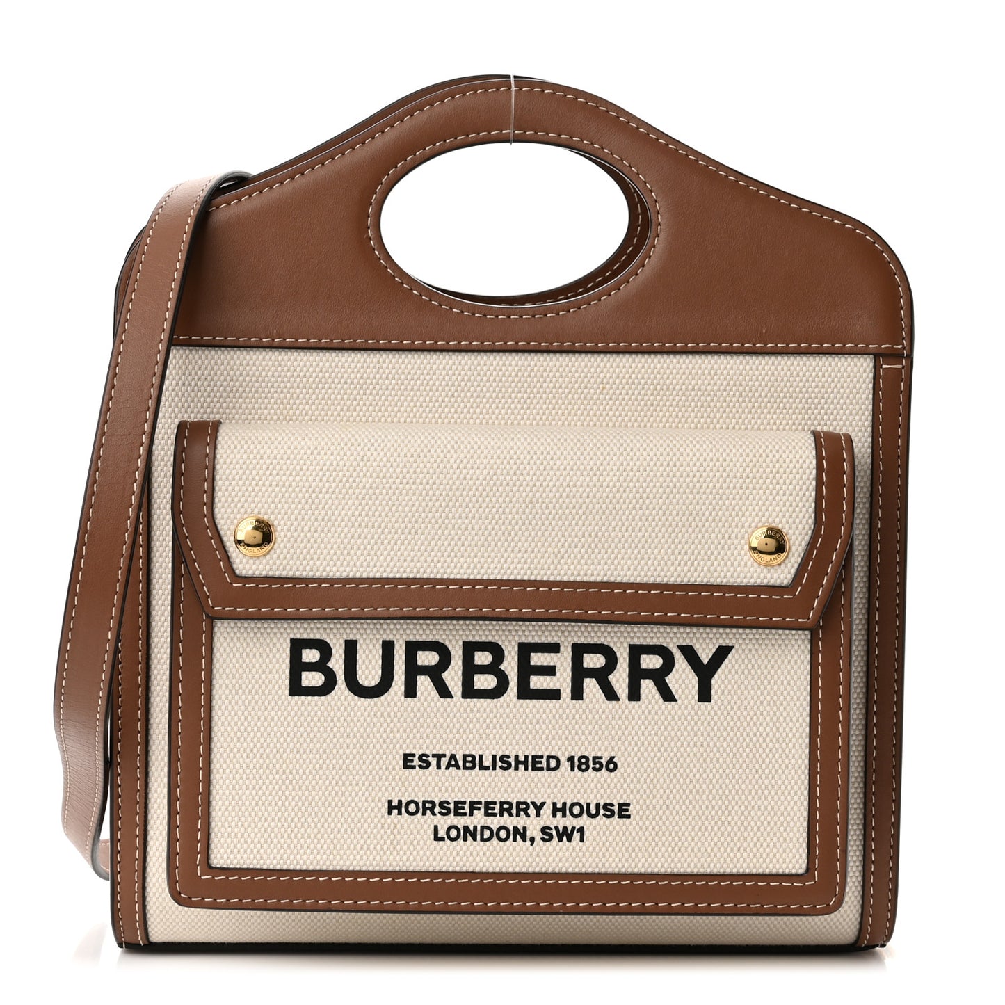 Canvas Smooth Calfskin Two Tone Mini Pocket Bag Natural Malt Brown