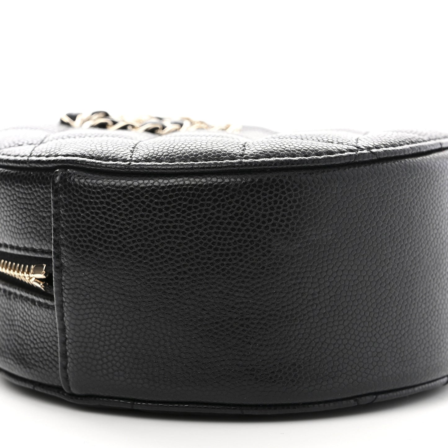 Caviar Quilted French New Wave Round Clutch With Chain Black