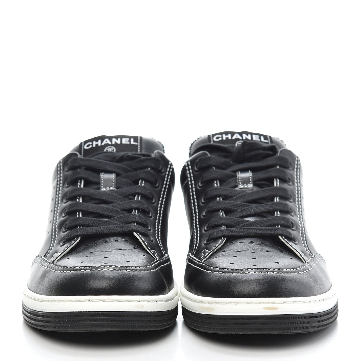 Calfskin Womens Logo Sneakers 38 Black White